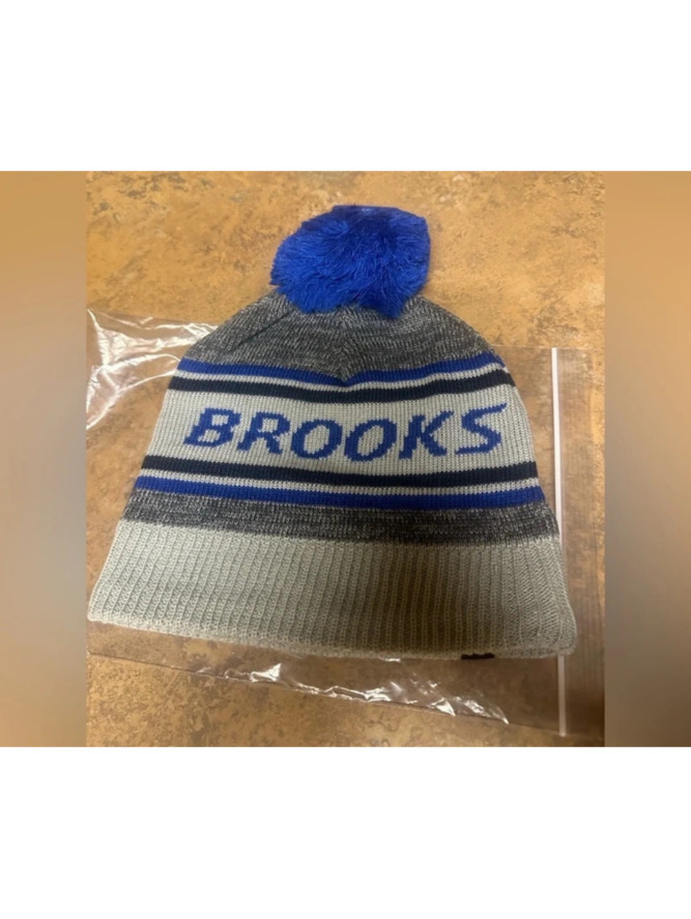 Brooks blue and grey Heritage Pom Beanie